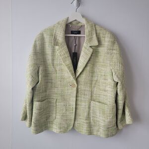 Talbots womens Lime Green Tweed Blazer SZ 18 pockets Single Button Fully Lined